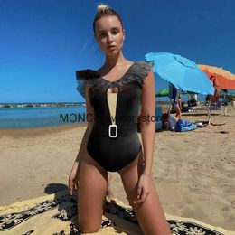 Women's Swimwear 2022 New Sexy One Piece Swimsuit Classic Women Lace Ruffle Monokini Retro Black Bodysuit Vintage Bathing Suit GirlsH24221