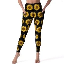 Active Pants Yellow Flower Yoga Lady Sunflower Print Leggings High Waist Cute Legging Stretchy Custom Fitness Sport