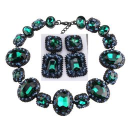 Necklaces 2023 New ZA Red Green Blue Large Glass Rhinestone Big Collar Choker Necklace Women Indian Statement Big Bib Necklace Jewelry