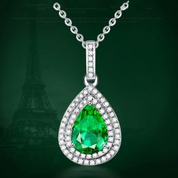 Pendants Small Emerald gemstone pendant necklaces for women white gold silver Colour green crystal zircon diamonds chain choker Jewellery