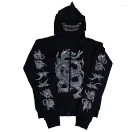 Men's Hoodies Y2K Autumn And Winter Street American Rhinestone Print Loose Casual Hooded Sweater Men Clothing Chic Long-sleeved Couple