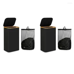 Laundry Bags 2X 110L Hamper With Handle And Lid Collapsible Basket Organiser Removable Inner Bag For Clothes Toys Black