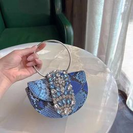 Evening Bags Lady For Women Handbag Luxury Designer 2024 In Satin Inlaid Shiny Imitation Diamond Chain Saddle Messenger