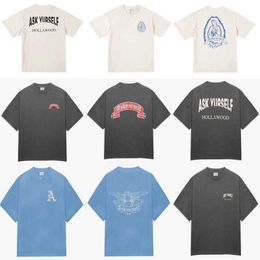 Men's T-Shirts Classic Vintage Askyurself Tshirts Wash Angel Letter Printed Summer Round Neck Do Old Short Sleeved Tops Men Women Casual Tees J240221