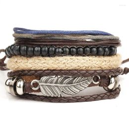 Charm Bracelets YIZIZAI 1 Set 4PCS Leather Bracelet Men's Multi-layer Bead Women's Retro Punk Casual Jewelry