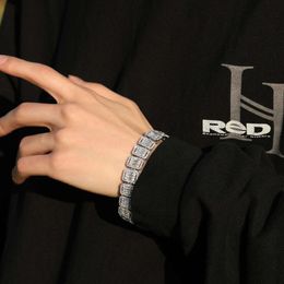 New 13mm Alloy Rhinestone Hip Hop Bracelet Unisex Fashion Rectangular Iced Out Full Diamond Bracelet Jewellery