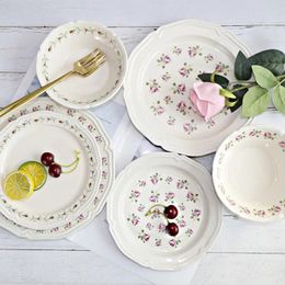 Plates Retro Style Dinner Plate British Rose Flower Ceramic Breakfast Dessert Cake Dishes Creative Fruit Round Tableware Kitchen Suppli