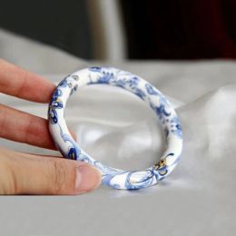 Bangles Natural Porcelain Hand Carved Round Blue and White Porcelain Bracelet Fashion Boutique Jewelry Men's and Women's Bracelets