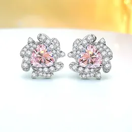 Stud Earrings Flower Fat Triangle Set In Pure Silver With High Carbon Diamond Versatile And Elegant For Women