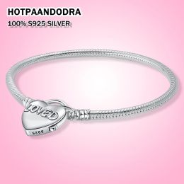 Bangles 925 Sterling Silver Heart Snake Chain Bracelet Fit Original Pan Charm Bead Bracelets For Women Holiday Party Gift Jewellery Making