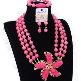 Dudo Nature Stone Flowers Nigeria Jewellery Set For Women Wedding Peach African Beads Necklace Set 2024