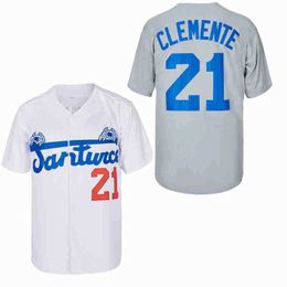 Men's T-Shirts Baseball Jersey Santurce Crabbers Puerto Rico 21 Clemente Jerseys Sewing Embroidery High Quality Sports Outdoor White Grey New J240221