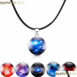 Pendant Necklaces New Fashion Universe Starry Glass Pendant Leather Necklace For Women Colorf Ball Shape Charm Choker Jewellery Drop Del Dhlcu