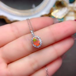 Necklaces 925 Sterling Silver Ladies Fire opal Gemstone Free Shipping Pendant Ladies Christmas Gemstone Necklace Luxury Free Shipping