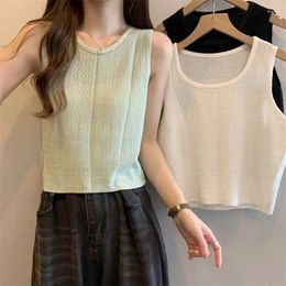 Women's Tanks Knit Korean Streetwear Tank Top Summer Clothes For Women Festival Outfit Blusa Mujer Moda 2024 White Black Free Ship Items