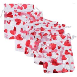 Storage Bags 20PCS Red Love Heart Organza Wedding Party Gift Candy Drawstring Bag For Valentine's Day Jewellery Pouch