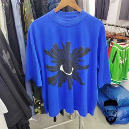 Men's T-Shirts Blue pure cotton House of errors eye foam print loose casual mens and womens T-shirt J240221