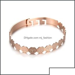 Bangle Bangle Stainless Steel San Benito Medal Bracelet For Women Rose Gold/Gold/Sier Color Metal St Benedict Adjustable Drop Delive D Dhy6B