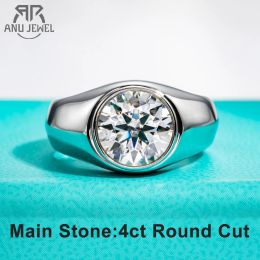 Rings AnuJewel 4ct D Color Moissanite Men Rings 18K Gold Plated Silver Engagement Bezel Rings For Men Factory Jewelry Wholesale