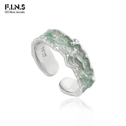 Rings F.I.N.S Original Irregular Mint Green Drop Glue S925 Sterling Silver Rings Uneven Open Resizable Finger Fashion Fine Jewelry