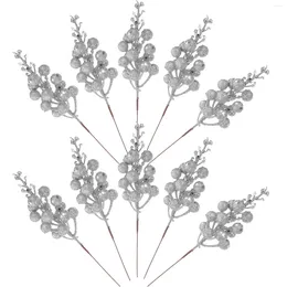 Decorative Flowers Christmas Artificial Berry Stems Glitter Fake Burgundy Silver Berries Sprays Winter Picks Xmas