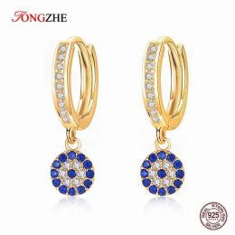 Earrings TONGZHE Lucky Evil Eye Earring 925 Sterling Silver Drop Earrings For Women Blue CZ Crystal Luxury Wedding Turkish Jewellery