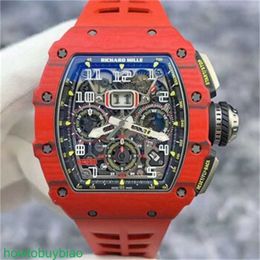 RichardMill RM11-03 Men's Watches FQ Red NTPT Carbon Fibre Calendar Month Timing Mechanical Watch FN25