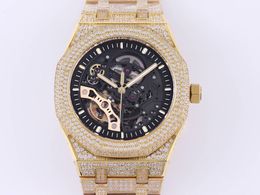 Watch men's top quality stainless steel diamond-encrusted case Hollow dial folding buckle automatic mechanical movement