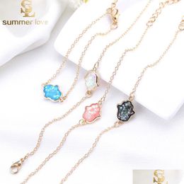 Chain New Arrival Nature Resin Hamsa Hand Charm Bracelet For Women Adjustable Size Chain Fashion Jewelry Wholesale Drop Delivery Jewe Dhcns
