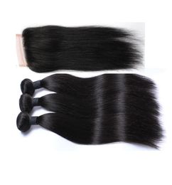 Brazilian Peruvian Hair Weave Natural Colour With Closure Cheap Unprocessed Straight hair Weft With Lace Closure 4pcs For a Full He8904369