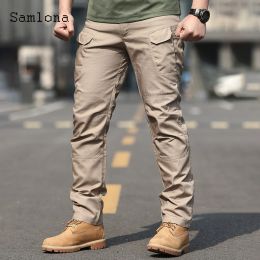 Pants Samlona Plus Size Mens Cargo Pants 2021 European Style Pants Male Streetwear Fashion Zipper Pockets Trouser Outdoor Casual Pant