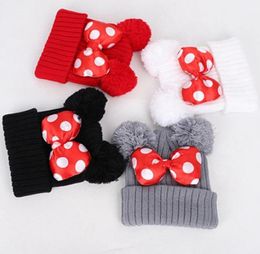 Baby Pom Beanie Cap Bow Fur bow hat Toddler Kids Baby Girls Winter Warm Crochet Knit Hat 25 years LXL5909302137