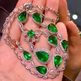 Necklaces Ruzzallati Lab Emerald Stone Banquet Necklace Sier Colour Ladies Fashion Vintage Long Necklace Jewellery Party