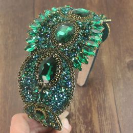 Jewelry Bohemia Handmade Vintage Green Black Crystal Rhinestones Headband Flower Tiara Luxury Headpiece Accessories For Women Wedding