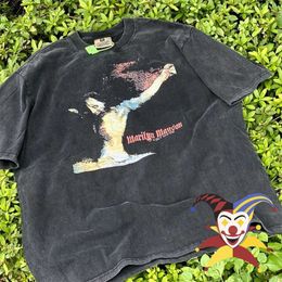 Men's T-Shirts Washed Marilyn Manson T Shirt Men Women Vintage Tee Tops J240221