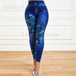 Women's Pants Capris Plus size ultra-fine womens high waisted elastic long leg denim appearance tight fitting jeans womens fashionable printed pencil pants T240221