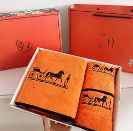 New Orange Three-Piece Suit of Bath Towel Micron Embroidery Towel Combination Hand Gift Set Wedding Business Benefits