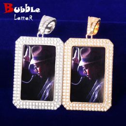 Necklaces Bubble Letter Personalised Picture Pendant Men Necklace Custom Photo Medallions Real Gold Plated Hip Hop Jewellery Free Shipping