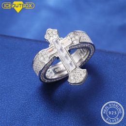 Rings New 925 Sterling Silver Cross Baguette Moissanite Rings for Women Men Wedding Diamond Hip Hop Ring Fine Jewellery Christmas Gifts