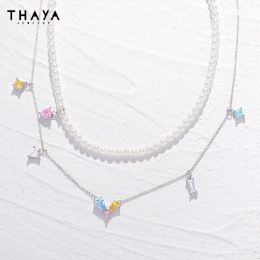 Necklaces Thaya 100% S925 Silver Pandent Necklace Original Design Crystal Necklaces for Women Natural Pearls Necklace Fashion Fine Jewelry