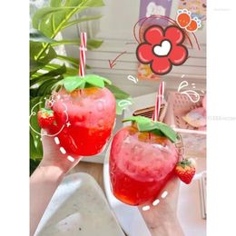 Water Bottles Instagram Strawberry Straw Cup Plastic Cute Women With Accessories Milk Tea Student Bottle