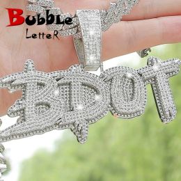 Necklaces Bubble Letter Custom Name Necklace for Men Personalised Pendants Iced Out Charms Hip Hop Rock Jewellery Collares Hombre