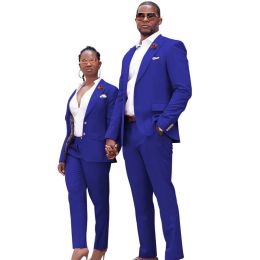 Suits Blue Latest Couple Suits Design Mens Women Suits Groom Tuxedos Peaked Lapel Men' Suits Groomsmen Tuxedos Blazer(Jacket+Pant)