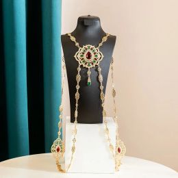 Jewelry Luxury Bride Body Jewelery Moroccan Wedding Back Accessories Gold Color Crystal Shoulder ChainJewelery Kaftan Long Necklace