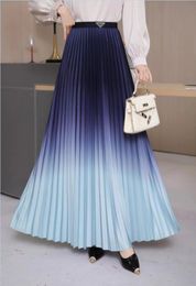 Fashion A-line Skirts Floor-Length Long Pleated Skirt Women Gradient Colour Lengthen Maxi Casual Patchwork Elegant Female