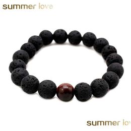 Beaded High Quality Lava Stone Delicate Natural Beaded Bracelet For Men Lover Adjustable Size Bodhi Beads Jewellery Gift Drop Dhgarden Dhapr