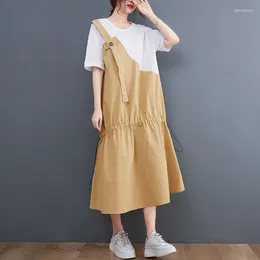 Party Dresses 2024 Arrival Korea Design Fashion Patchwork Draw String Sweet Girl's Chic Summer Dress Women Casual Lady Work