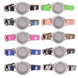 Bracelets 5pcs/lot 25mm Round Glass Memory Floating Photo Locket Pendant Wrap Leather Wristband Bracelets For Men Jewellery Making Bulk