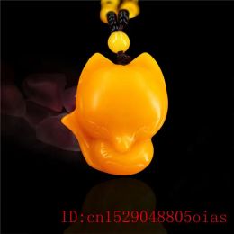 Pendants Yellow Jade Fox Pendant for Women Charm Chinese Men Natural Amulet Necklace Jewelry Fashion Carved Gifts Jadeite