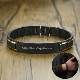 Bracelets Personalised MEN'S ID BRACELETS TWO TONE STAINLESS STEEL BLACK LINK BRACELET FREE ENGRAVING NAME OR INITIALS HIS NICKNAME